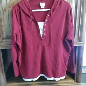 14/16W layered-look red hooded shirt